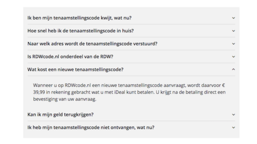 Kosten op Rdwcode.nl en Mijntenaamstellingen.nl