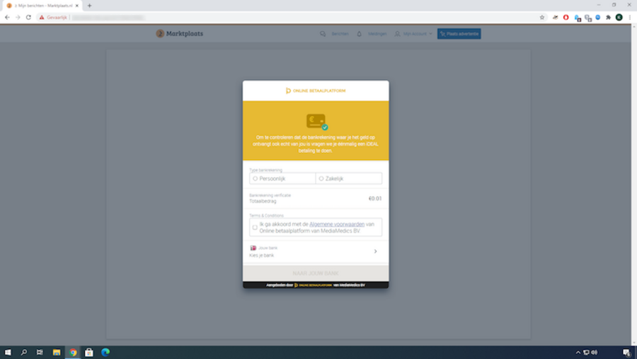 Nagemaakte website van Marktplaats