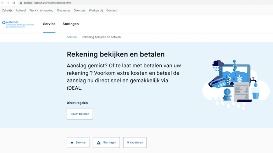 Nepsite van Waternet: de landingspagina