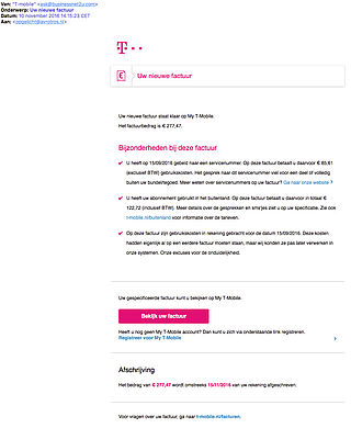 Opgelicht?! ontvangt malware-mail 'T-Mobile'