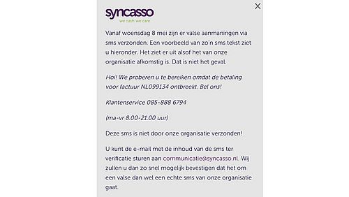 Statement Syncasso op hun website 2/2