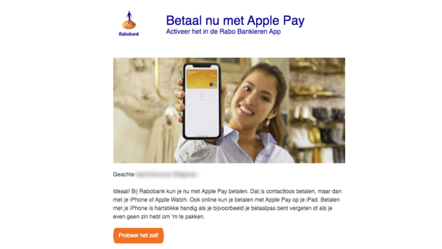 Valse e-mail 'Rabobank' over inschakelen Apple Pay