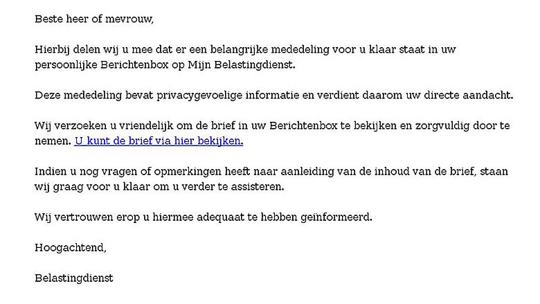 Valse mail Mijn Belastingdienst