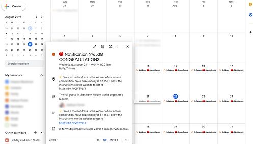 Agendaspam in Google Agenda. Bron: The Verge