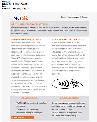 Nepmail ING: nieuwe betaalpas