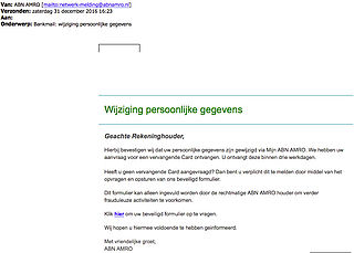 Opnieuw phishingmail 'ABN AMRO' in omloop