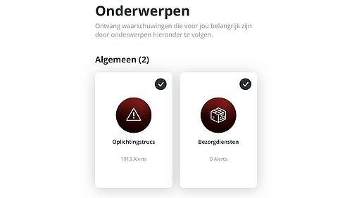 Onderwerpen aan in de app