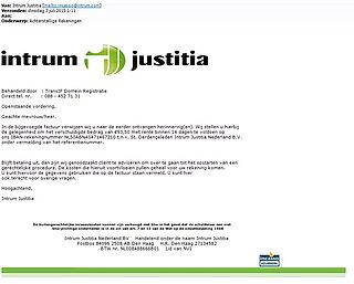Valse mail 'Intrum Justitia' bevat virus!