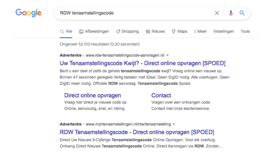 Gesponsorde advertenties van dure bemiddelaars