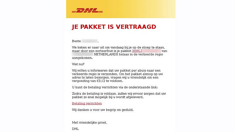 Phishingmail DHL | Bron: Fraudehelpdesk