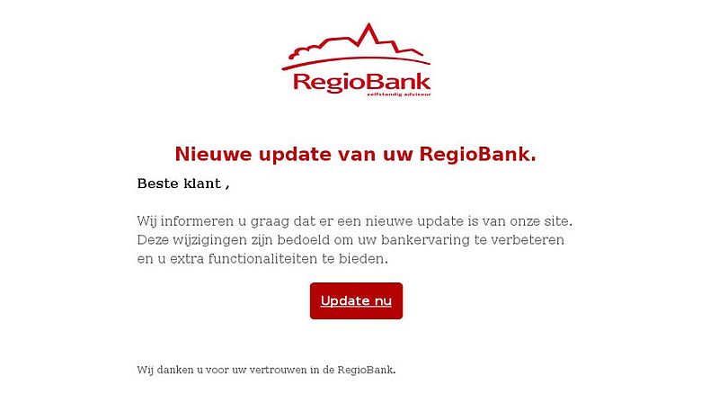 Phishingmail RegioBank | Bron: Fraudehelpdesk