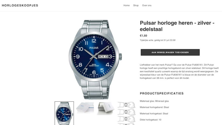 Prijs van het horloge op Horlogeskoopjes