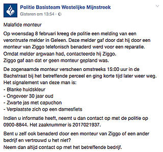 Oplichter doet zich voor als monteur Ziggo