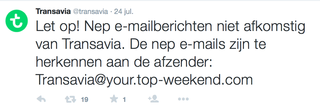 Transavia waarschuwt voor valse mails