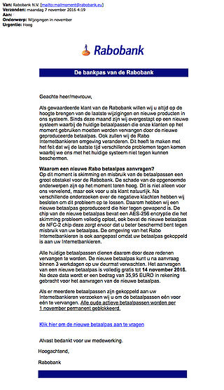 Valse e-mail 'Rabobank': wijzigingen in november