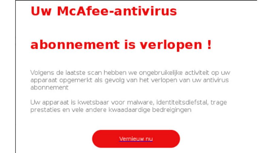 Valse mail McAfee 1/2 Bron: Fraudehelpdesk