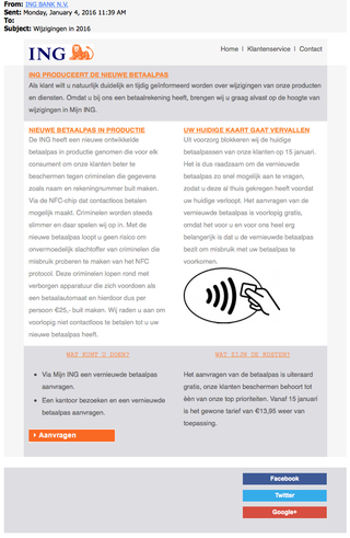 Nepmail ING: 'Wijzigingen in 2016'