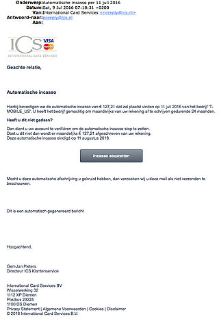 Valse e-mail ICS: 'Automatische incasso'
