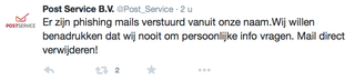 Post Service waarschuwt voor valse mail over pakket