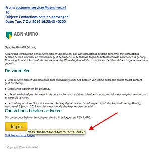 Valse mail ABN AMRO: 'contactloos betalen aanvragen'