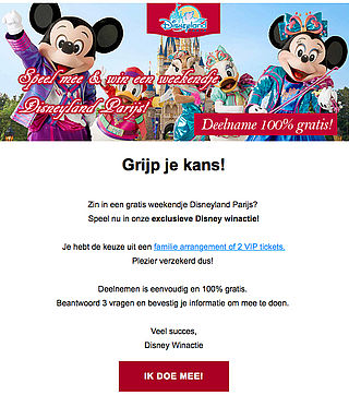 Pas op voor valse winactie 'Disneyland Parijs'