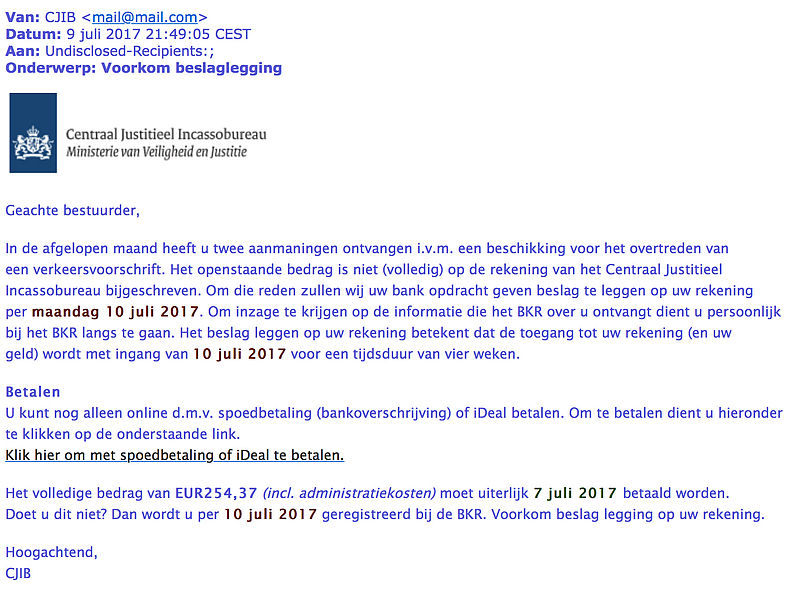 Valse e-mail CJIB: voorkom beslaglegging