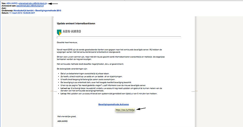 Pas op voor valse emails van ABN!