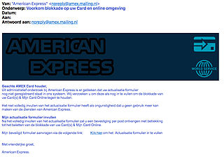 Valse e-mail 'American Express' over 'actualisatieformulier'