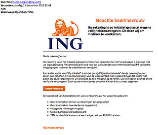 Phishingmail 'ING' over verificatie account
