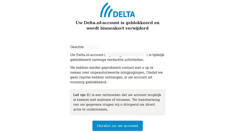 Valse mail namens DELTA 1/2 | Bron: Fraudehelpdesk