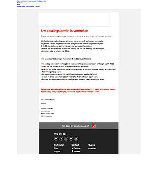 Pas op voor valse e-mail Vodafone: 'Uw betalingstermijn is verstreken'