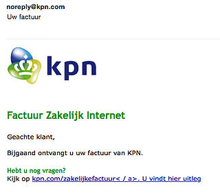 Veel meldingen malware-mails 'KPN'