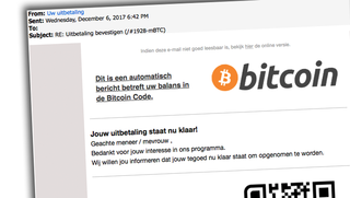 Mail over uitbetaling bitcoins is nep