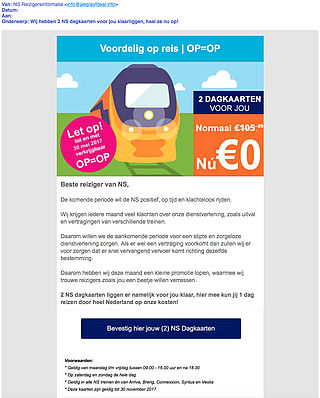 Valse e-mail 'NS' over gratis kaarten blijft populair