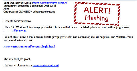 Mail Western Union over gewijzigd Marktplaats-mailadres is phishing!