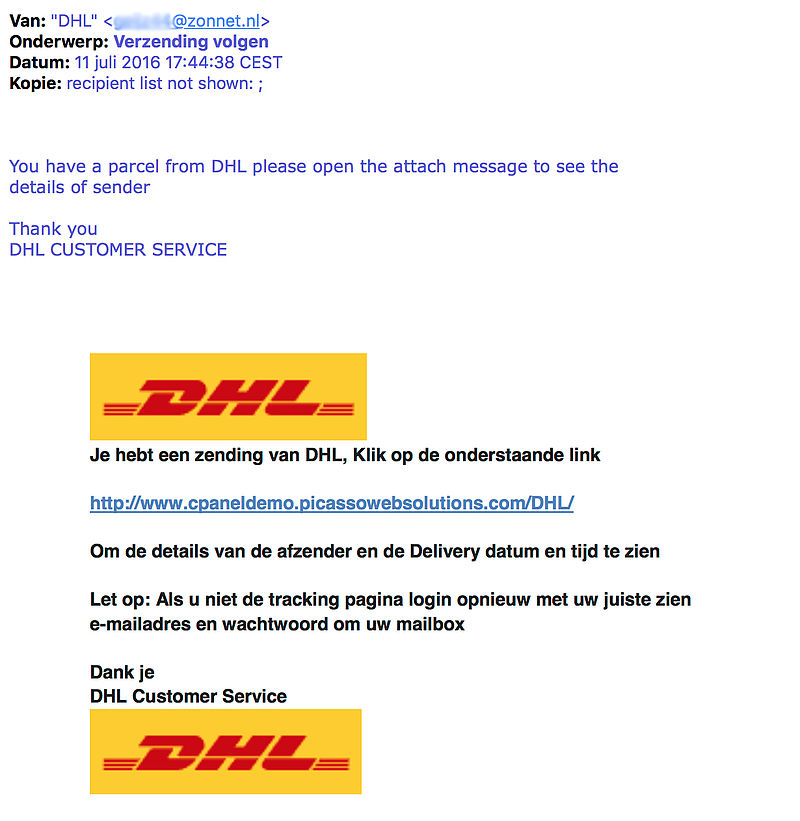 Pas op voor valse e-mails over DHL-zending!