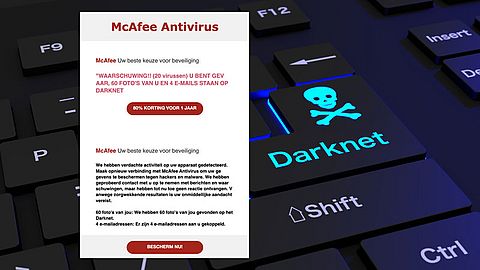 Dreigende phishingmail namens McAfee over foto’s en e-mailadressen op het darknet