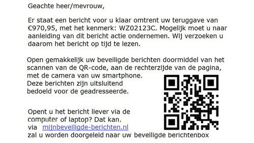 Recente nepmail namens 'MijnOverheid' met een QR-code