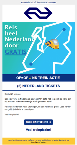 Opnieuw mails over 'gewonnen' NS dagkaarten