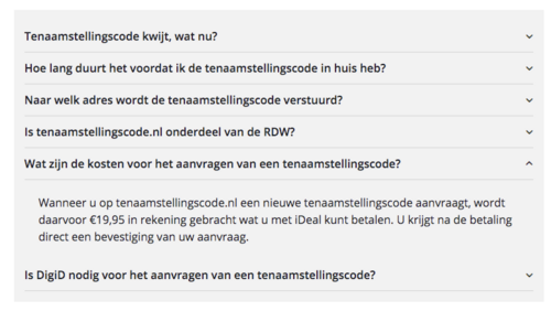 Kosten op Tenaamstellingscode.nl