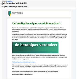 Valse e-mail: 'uw betaalwijze loopt ten einde'