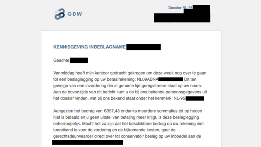 Beslaglegging van 'GDW Nederland'