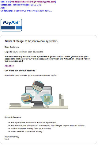 Oplichters sturen phishingmail 'PayPal'