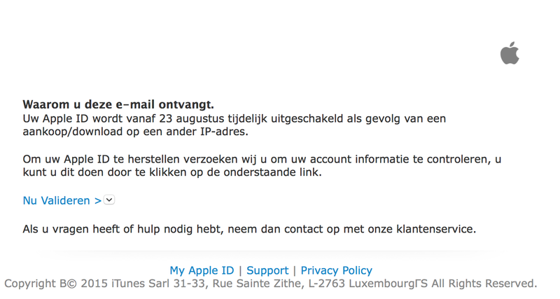 Valse e-mail: 'Apple ID uitgeschakeld'