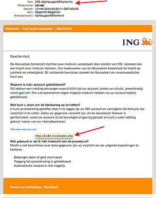 Valse e-mail ING: 'Let op! - account geblokkeerd'