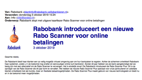 Mail van 'Rabobank' over nieuwe scanner gehad? Verwijder 'm direct