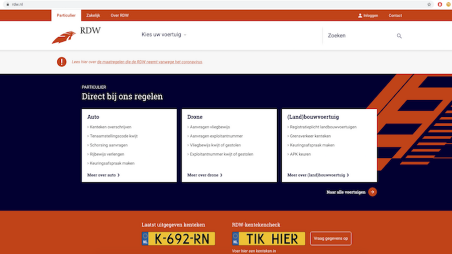 De échte site van de RDW
