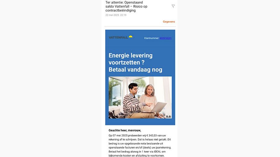 Phishingmail namens Vattenfall 1/2