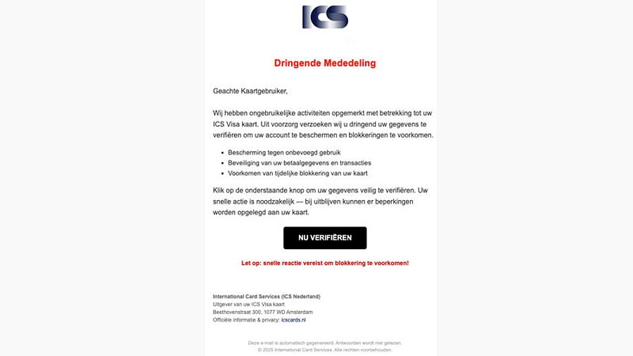 Phishingmail namens ICS 1/2