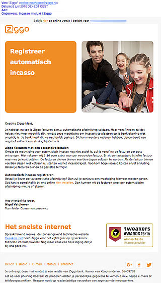 Trap niet in valse 'Ziggo' e-mail